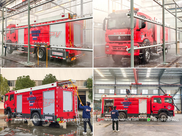 Rain Test for Fire Brigade Truck